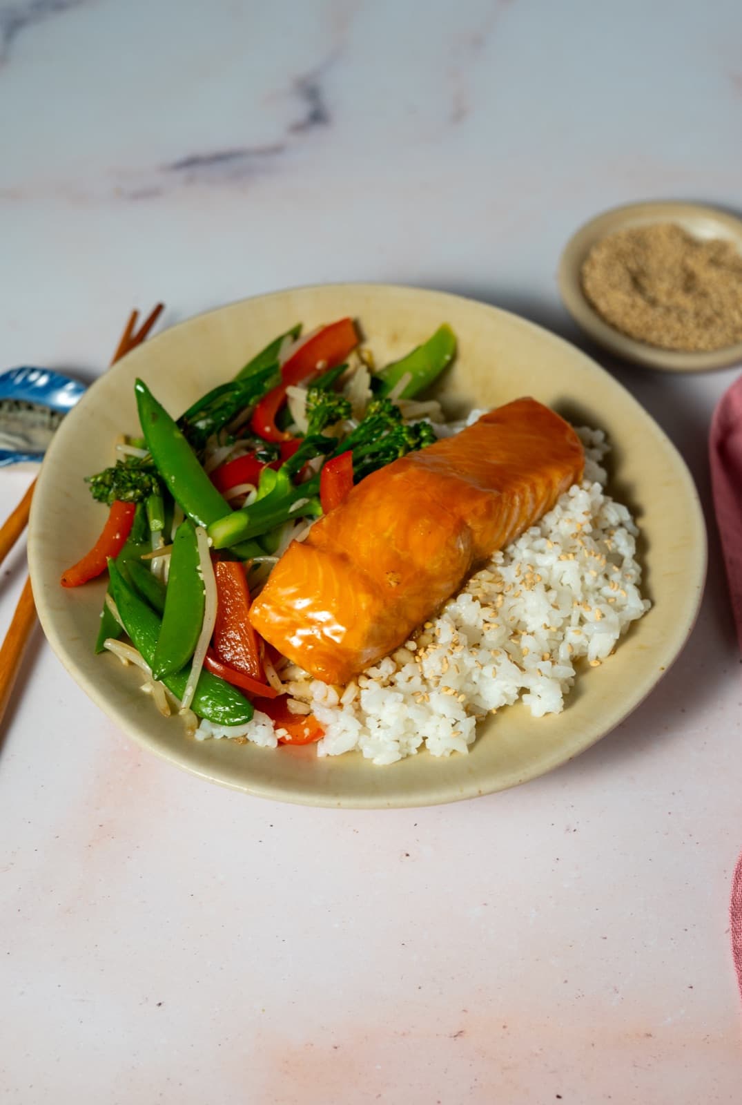 Teriyaki Salmon (with rice/veggies)