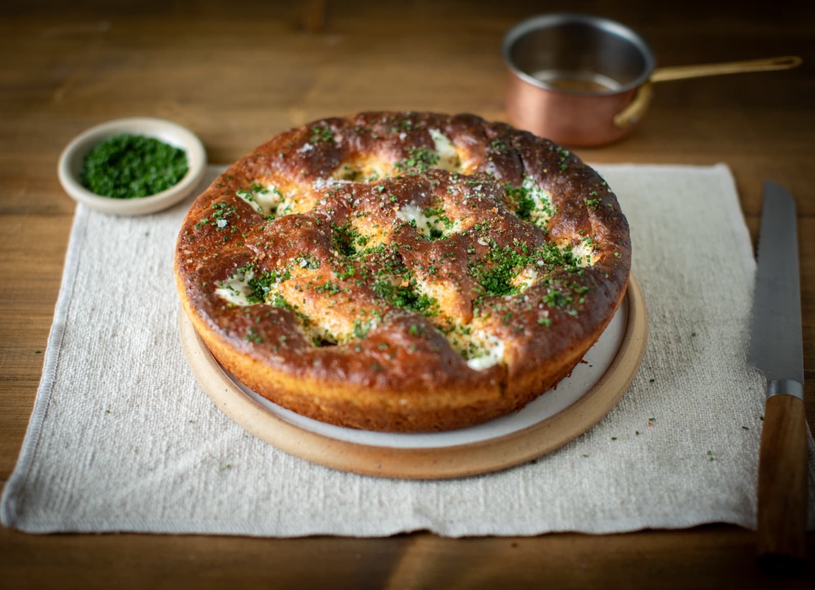 Baked potato bread with sour cream and chive
