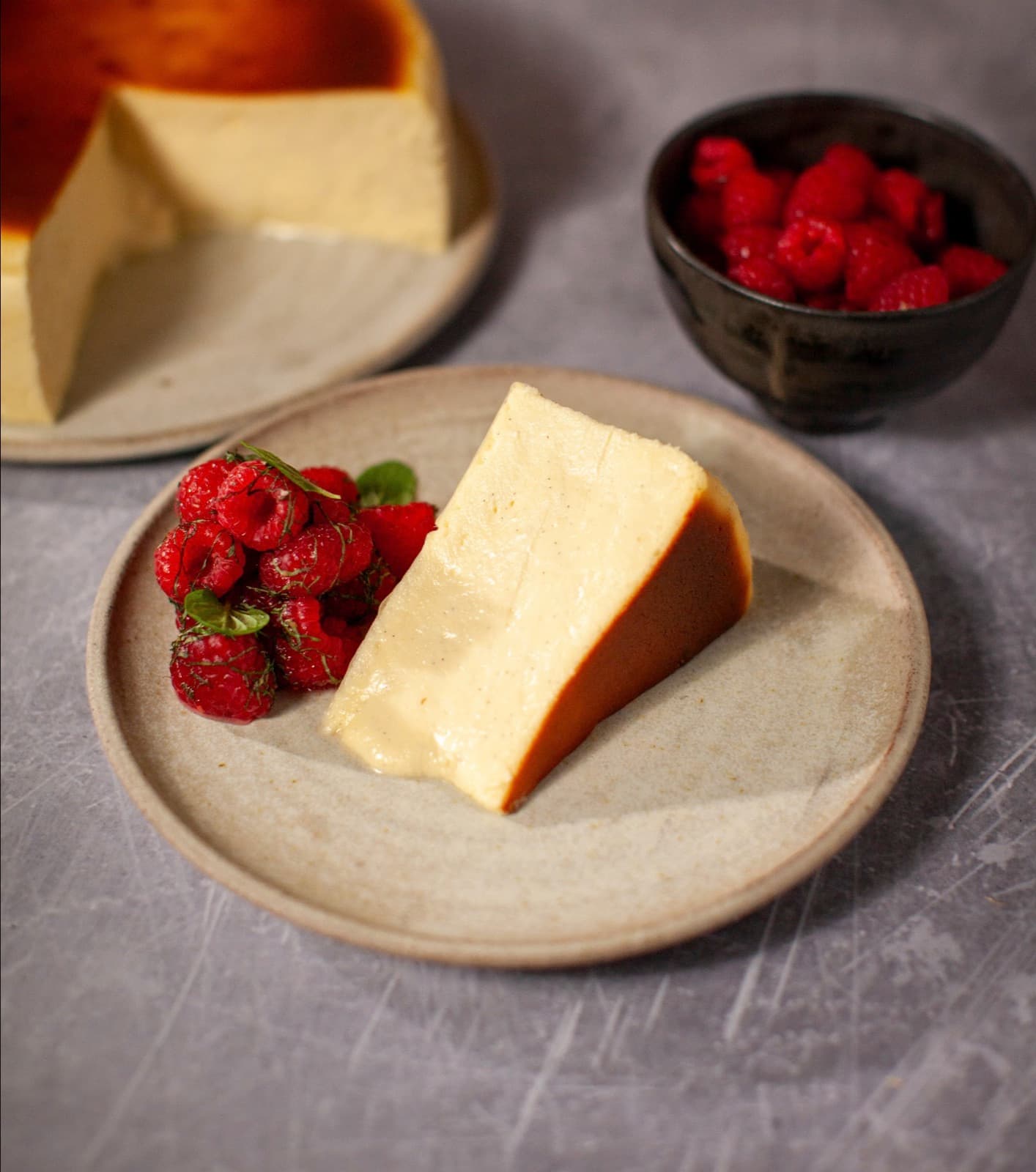 Burnt Basque cheesecake with dressed berries