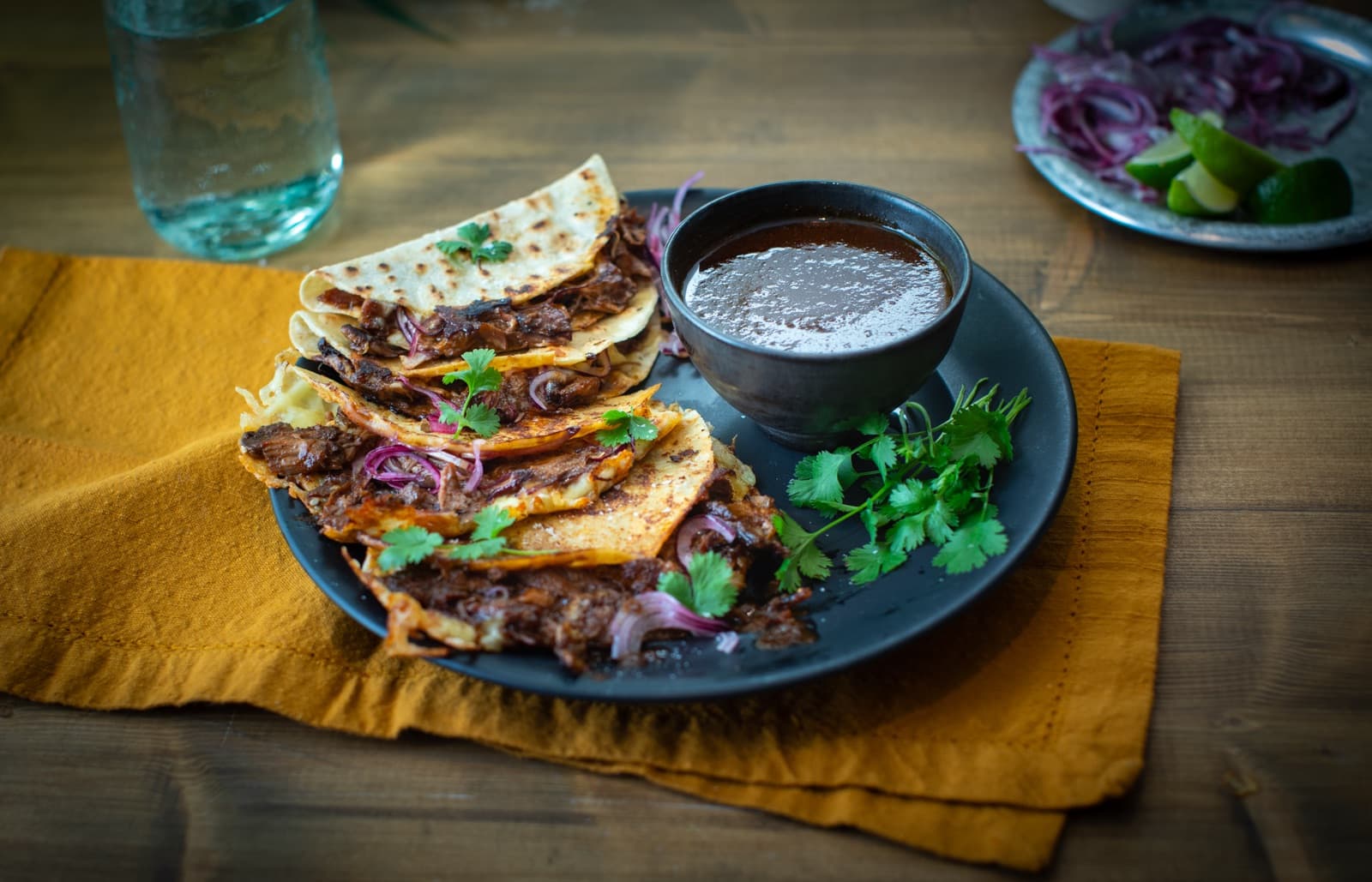 Lamb shank birria tacos