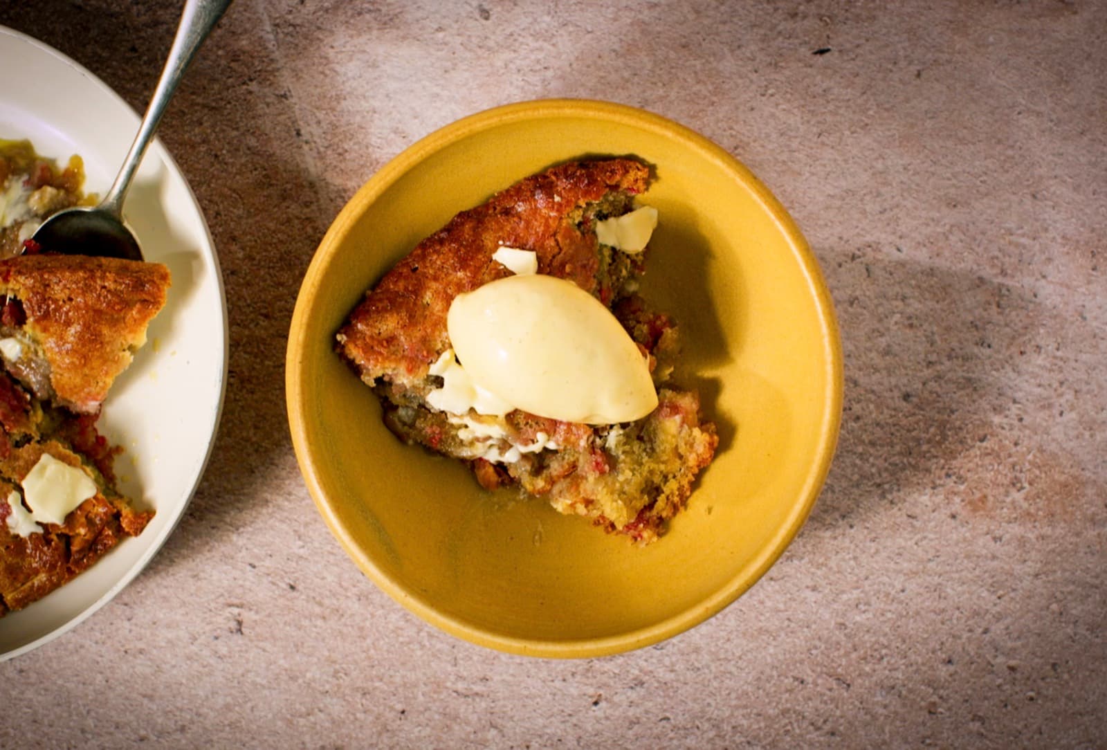 Molten raspberry and white chocolate cookie dough with ice cream