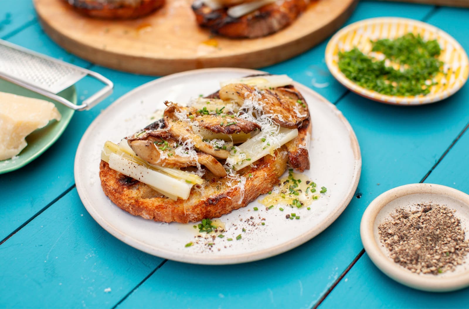 Grilled Leek and Mushroom with Rosemary Butter