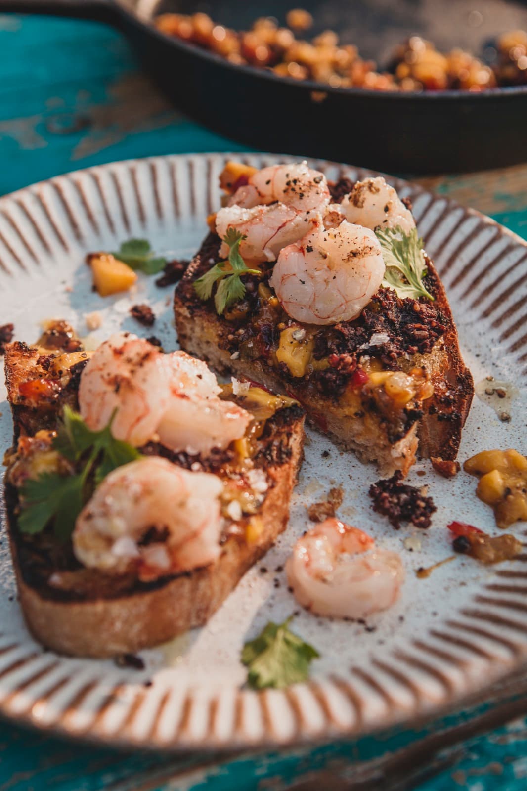 Grilled Prawns with Mango and Black Pudding