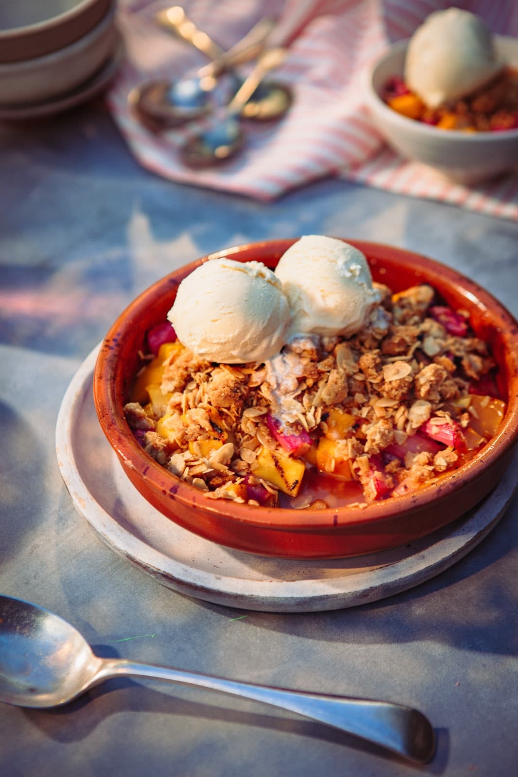 Grilled Rhubarb & Mango Crumble