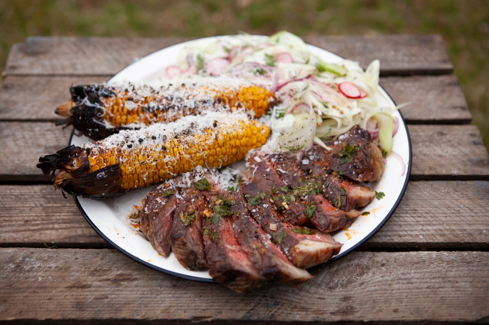 Perfect Grilled Steak with Fennel Salad and Buttery Parmesan Corn