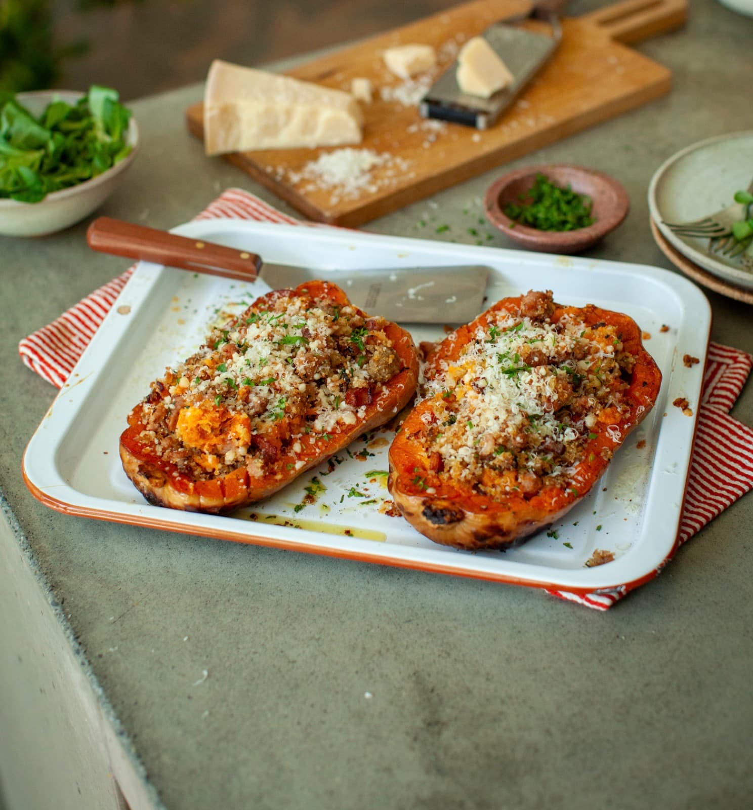 Roasted Squash with Sausage Stuffing