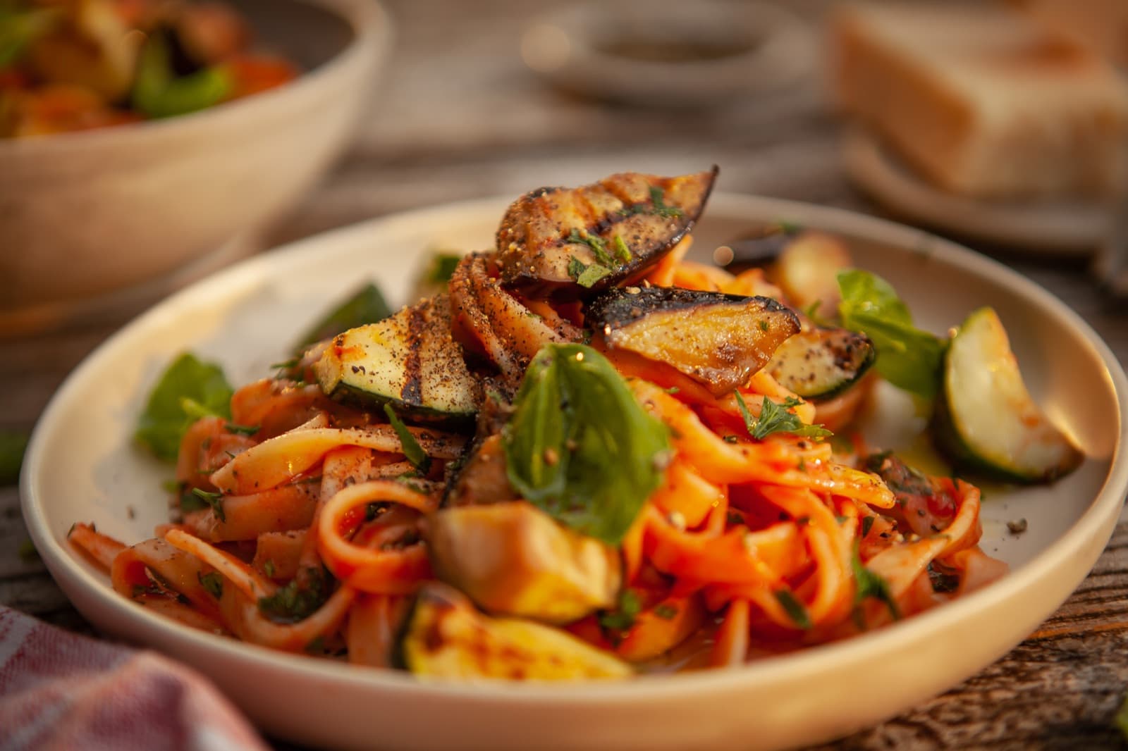 Smoky Aubergine, Courgette & Parmesan Tagliatelle
