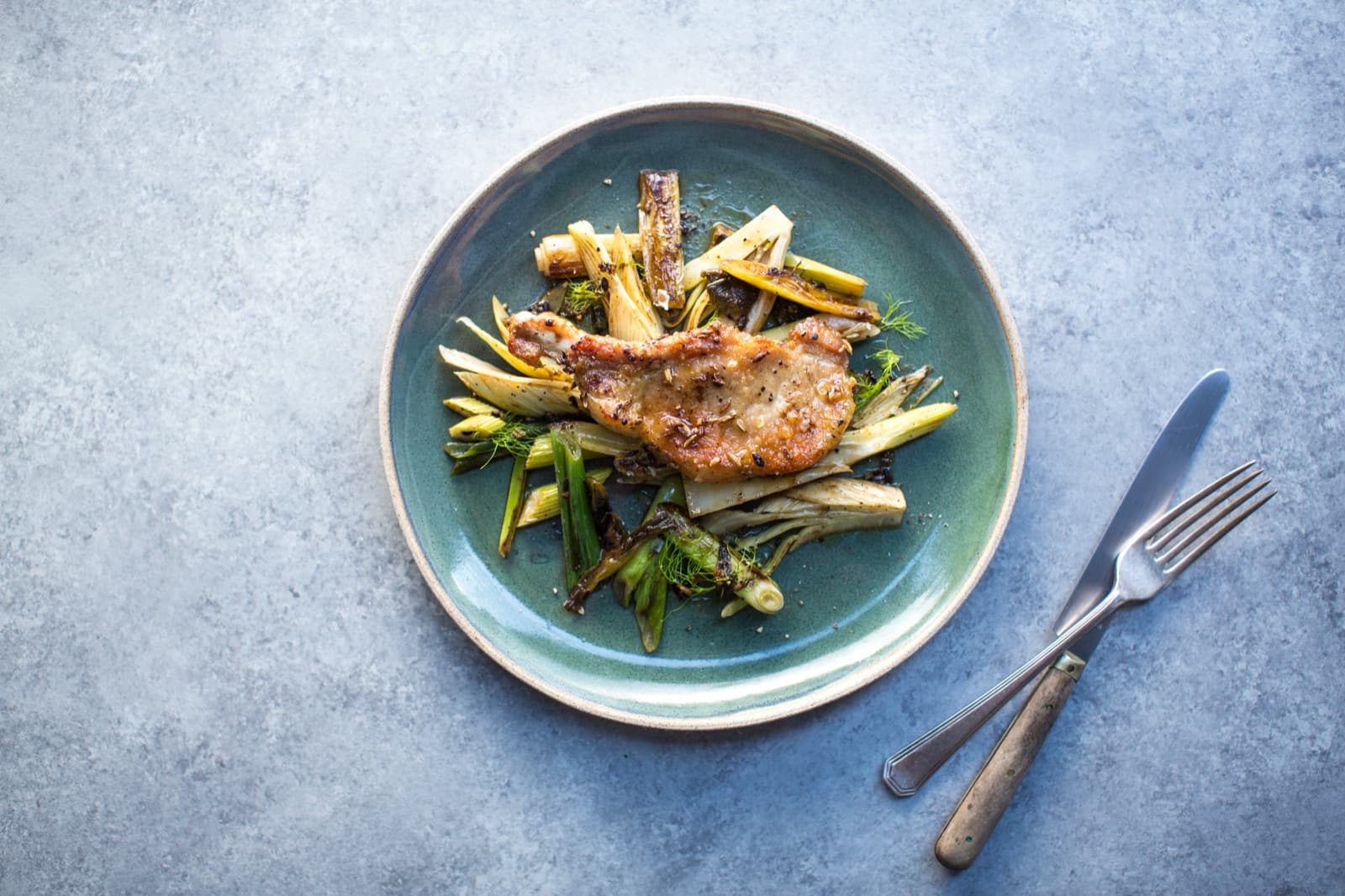 Crispy Fennel Pork Chops with Pan-fried Fennel