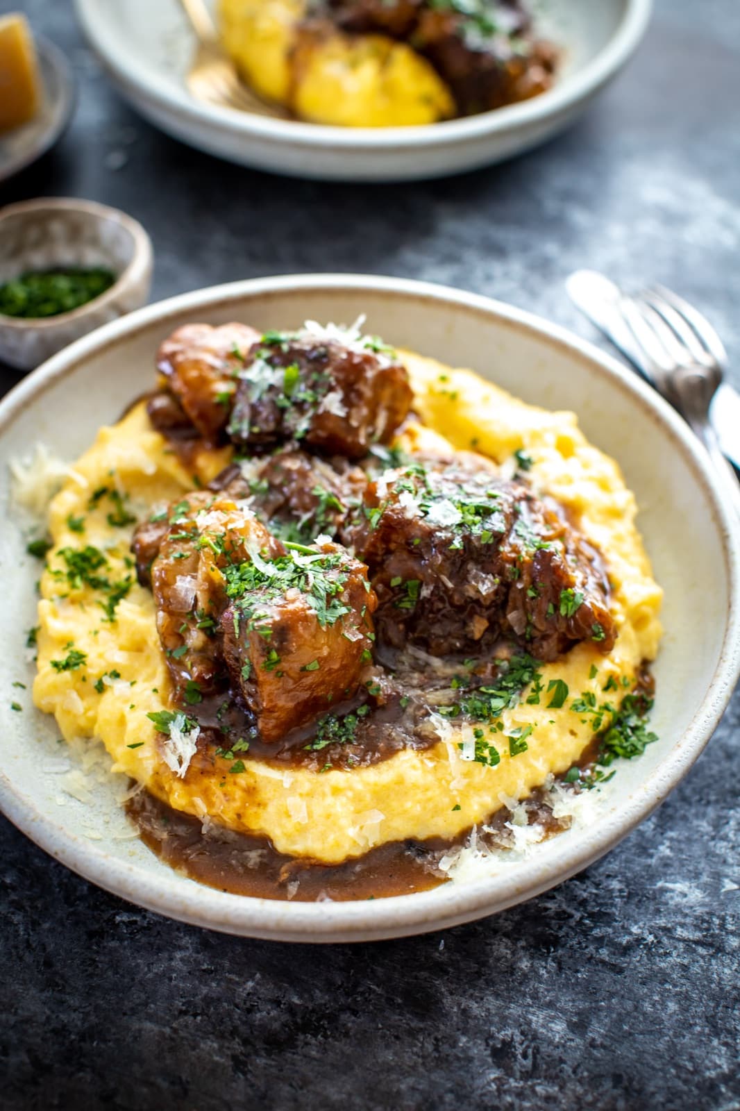 Irish Stout Short Ribs with Cheesy Polenta