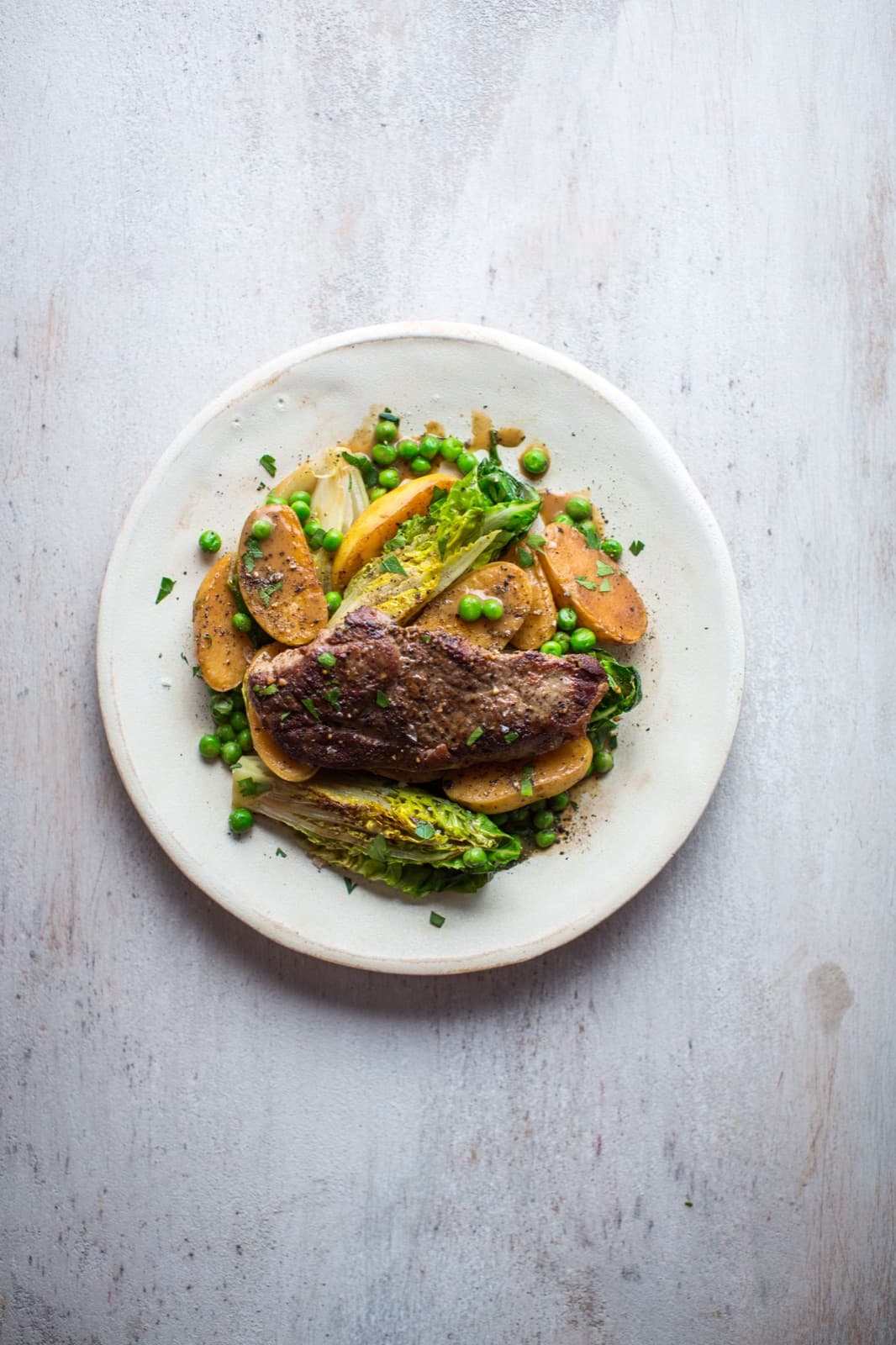Spring Lamb Supper with Baby Gem, New Potatoes & Peas