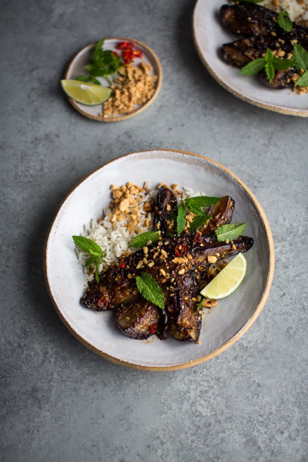 Thai Style Roast Aubergines with Mint and Jasmine Rice